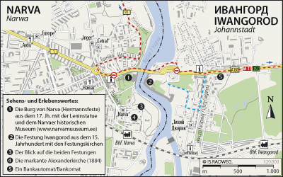 Der Europaradweg R1 am Grenzübergang Estland-Russland